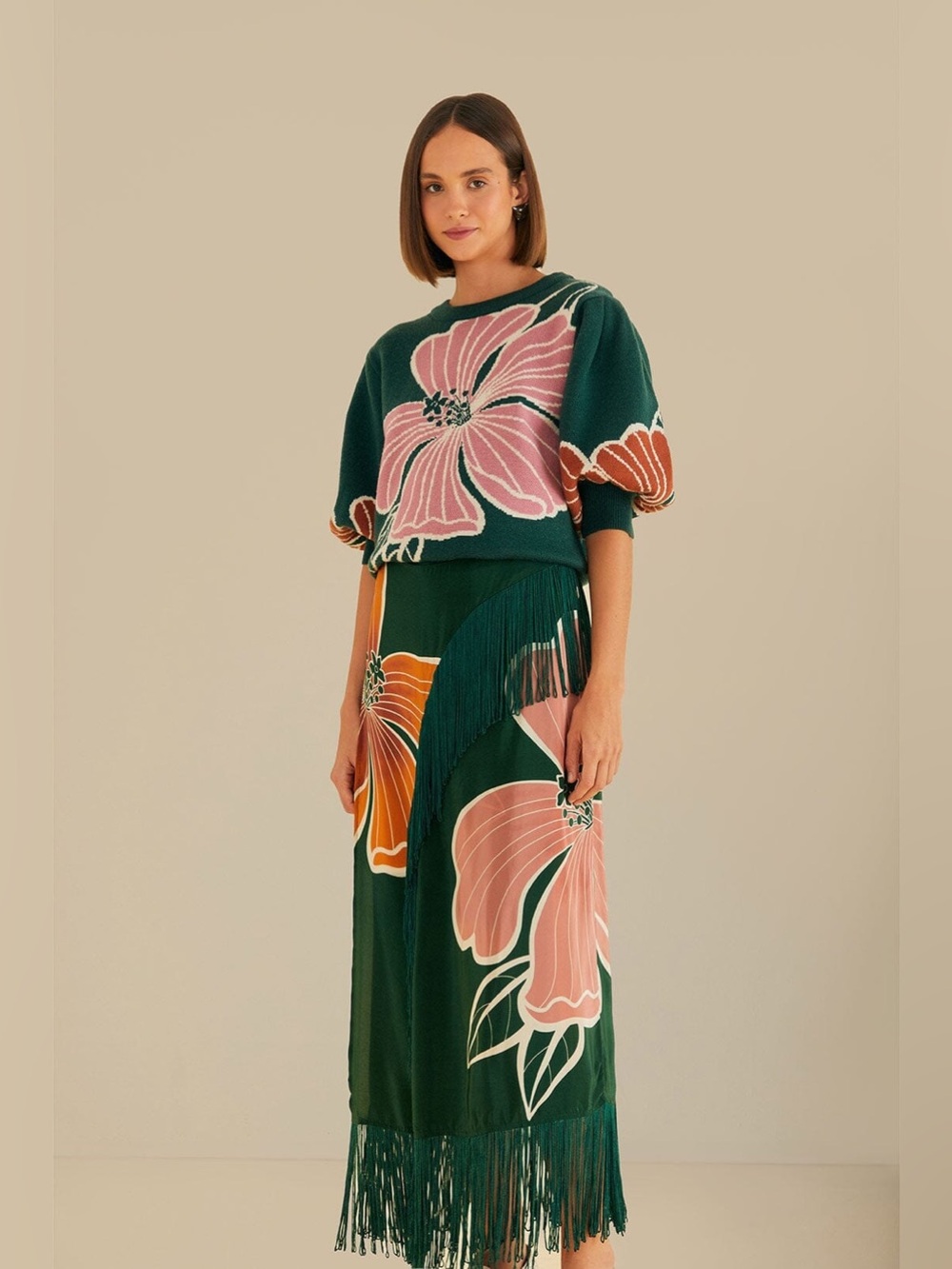 Farm Rio: Green Honolulu Flowers Fringe
Maxi Skirt - Picture 9 of 10